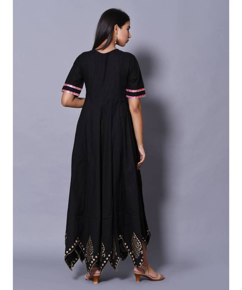 Black block print cotton kurtis