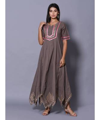 Grey block print cotton kurtis 1