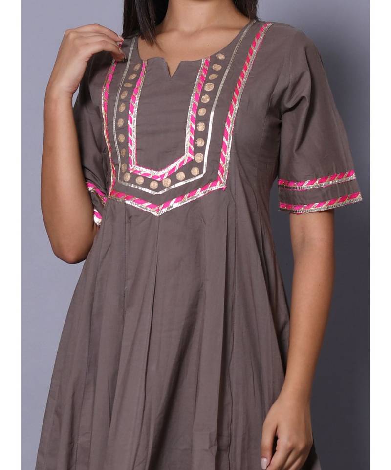 Grey block print cotton kurtis