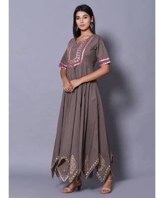 Grey block print cotton kurtis 3
