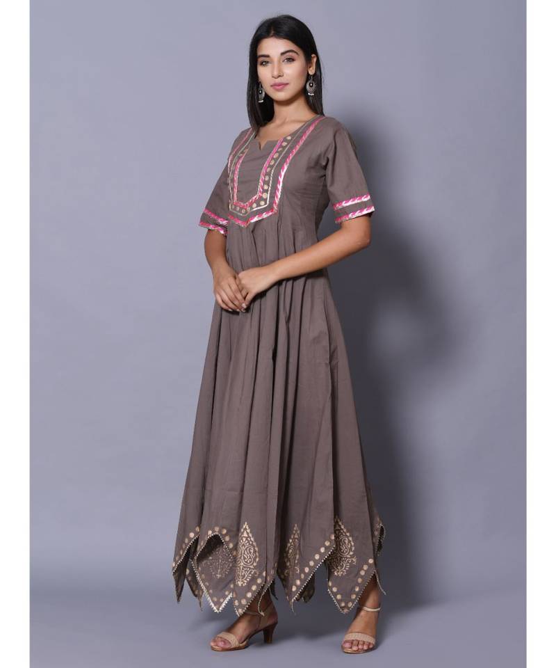 Grey block print cotton kurtis