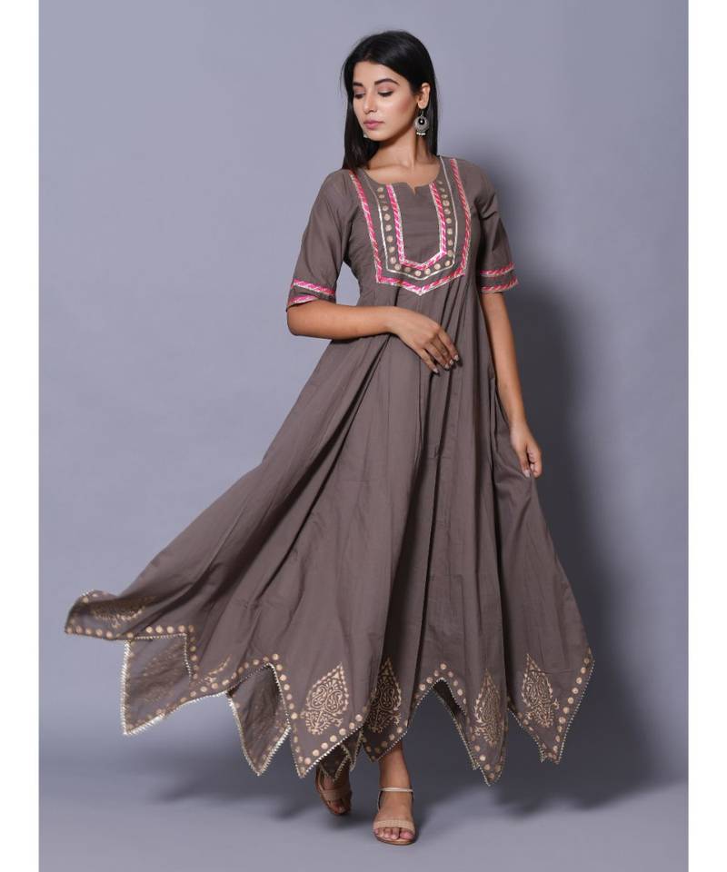 Grey block print cotton kurtis
