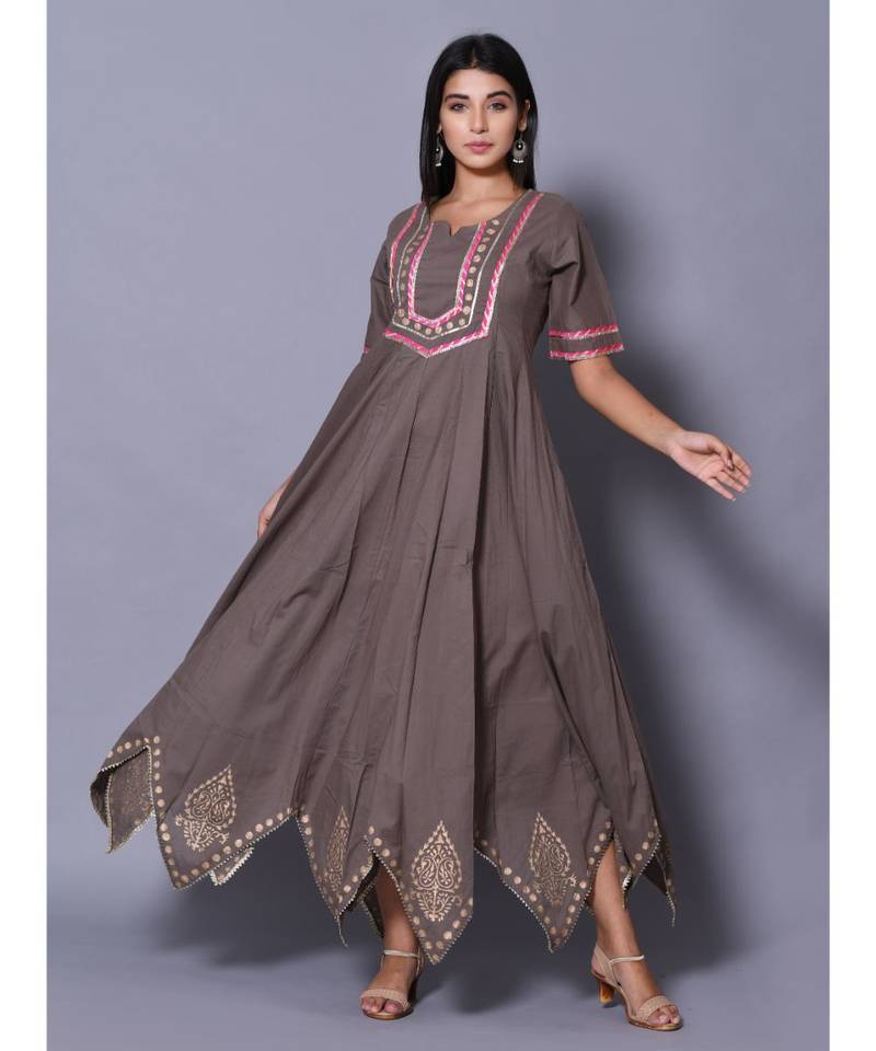 Grey block print cotton kurtis
