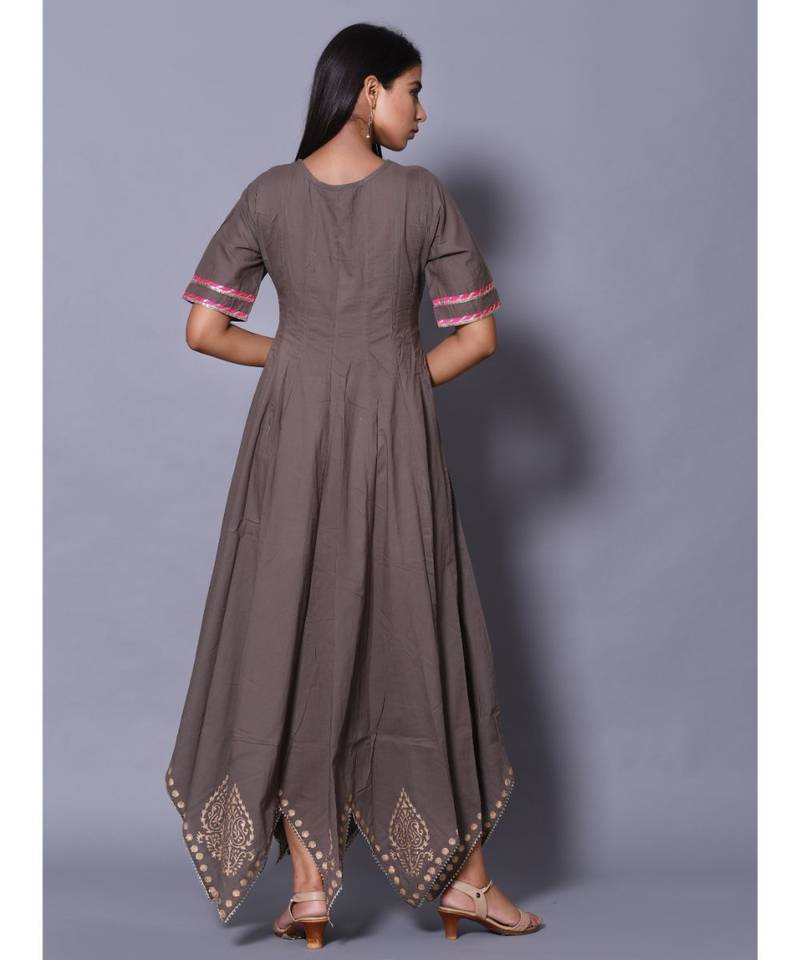 Grey block print cotton kurtis