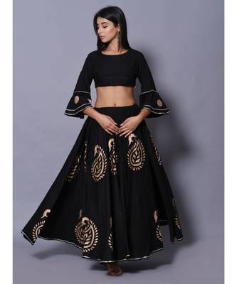 Black printed cotton readymade lehenga cholis 1