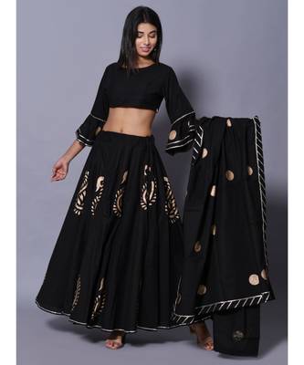 Black printed cotton readymade lehenga cholis 2