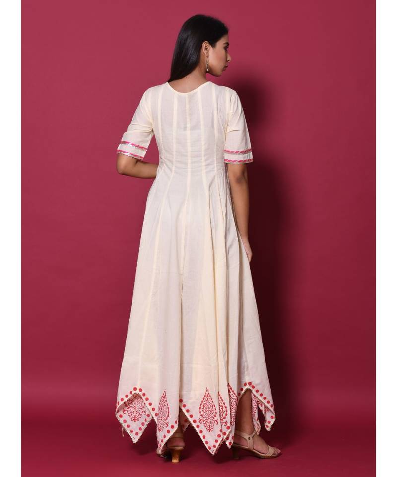 Beige block print cotton kurtis