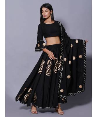 Black printed cotton readymade lehenga cholis 4