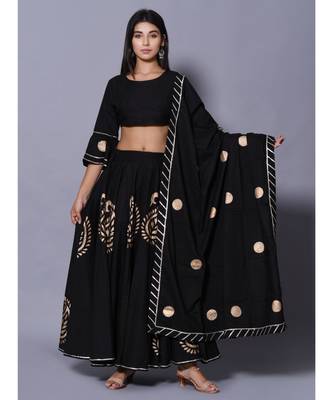 Black printed cotton readymade lehenga cholis 5