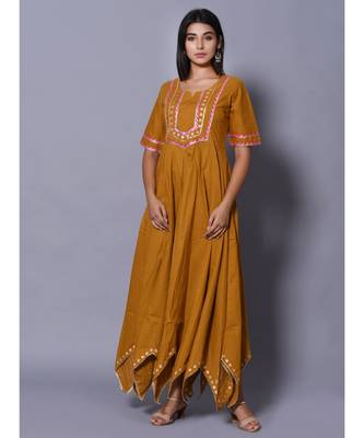 yellow block print cotton kurtis 1