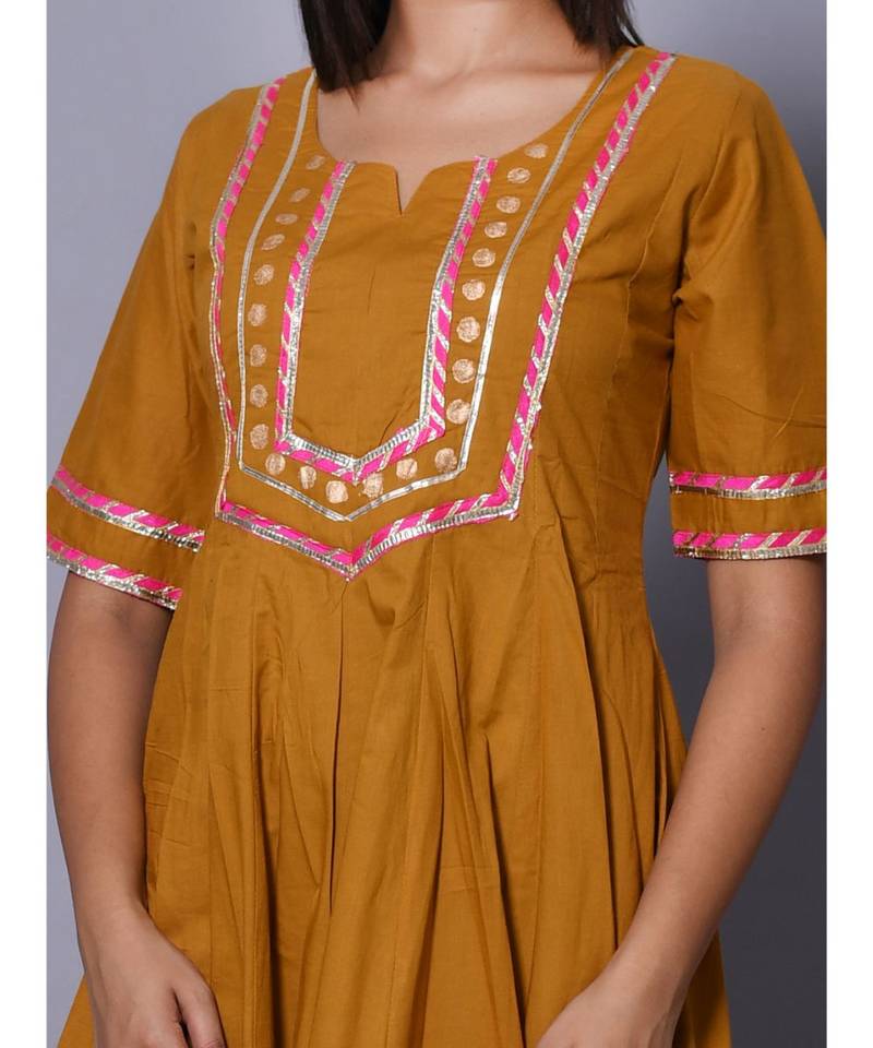 yellow block print cotton kurtis
