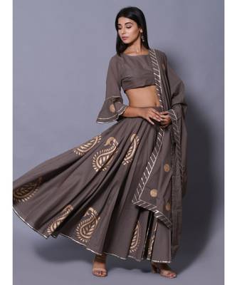Grey printed cotton readymade lehenga cholis 5