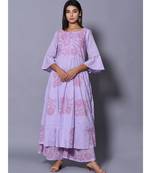 Purple block print cotton kurta sets