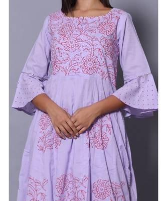 Purple block print cotton kurta sets 2