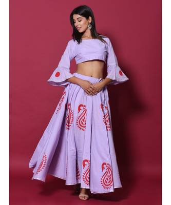 Purple printed cotton readymade lehenga cholis 1