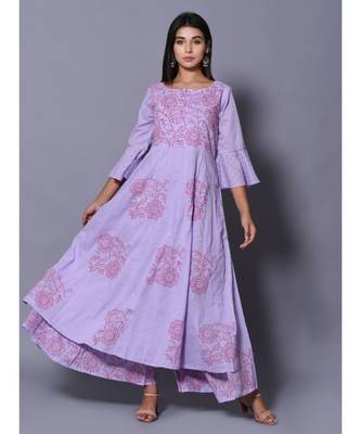 Purple block print cotton kurta sets 5