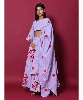 Purple printed cotton readymade lehenga cholis 3