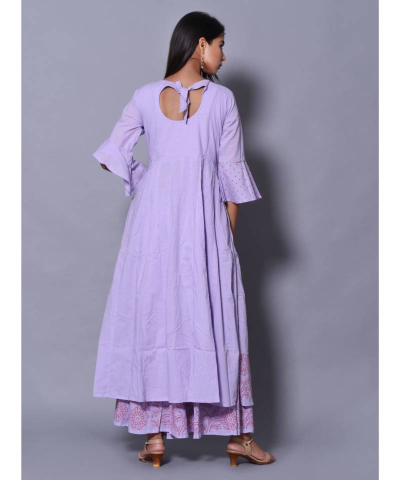 Purple block print cotton kurta sets