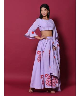 Purple printed cotton readymade lehenga cholis 4