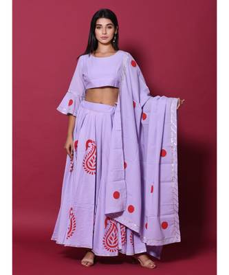 Purple printed cotton readymade lehenga cholis 5