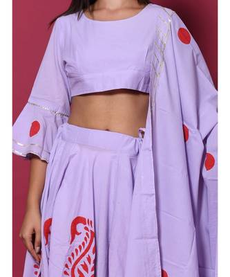 Purple printed cotton readymade lehenga cholis 6