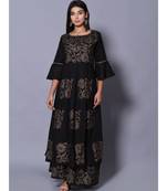 Black block print cotton kurta sets