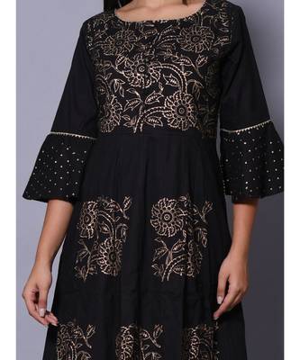 Black block print cotton kurta sets 2