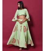 green printed cotton readymade lehenga cholis