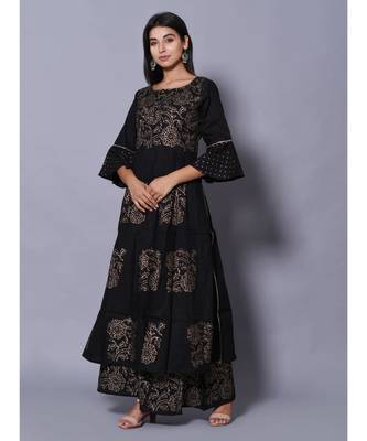 Black block print cotton kurta sets 5
