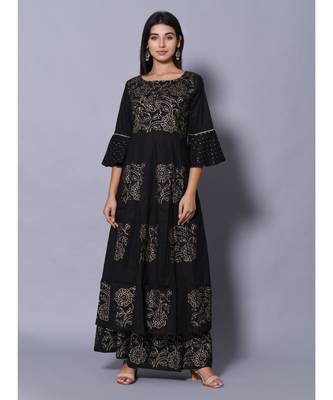 Black block print cotton kurta sets 6