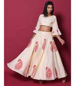 Beige printed cotton readymade lehenga cholis