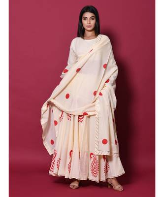Beige printed cotton readymade lehenga cholis 3