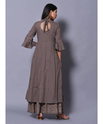 Grey block print cotton kurta sets 7