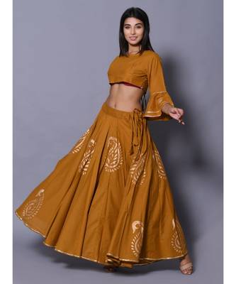 yellow printed cotton readymade lehenga cholis 1