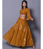 yellow printed cotton readymade lehenga cholis