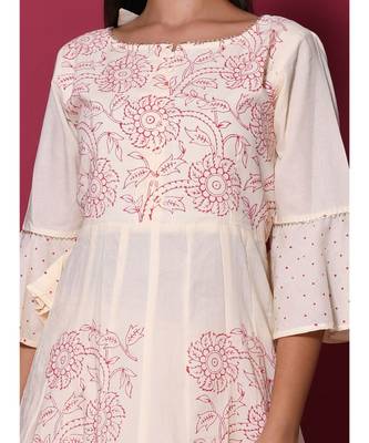 Beige block print cotton kurta sets 5