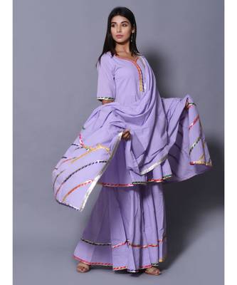 Purple block print cotton kurta sets 1