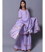 Purple block print cotton kurta sets