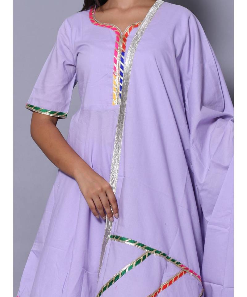 Purple block print cotton kurta sets