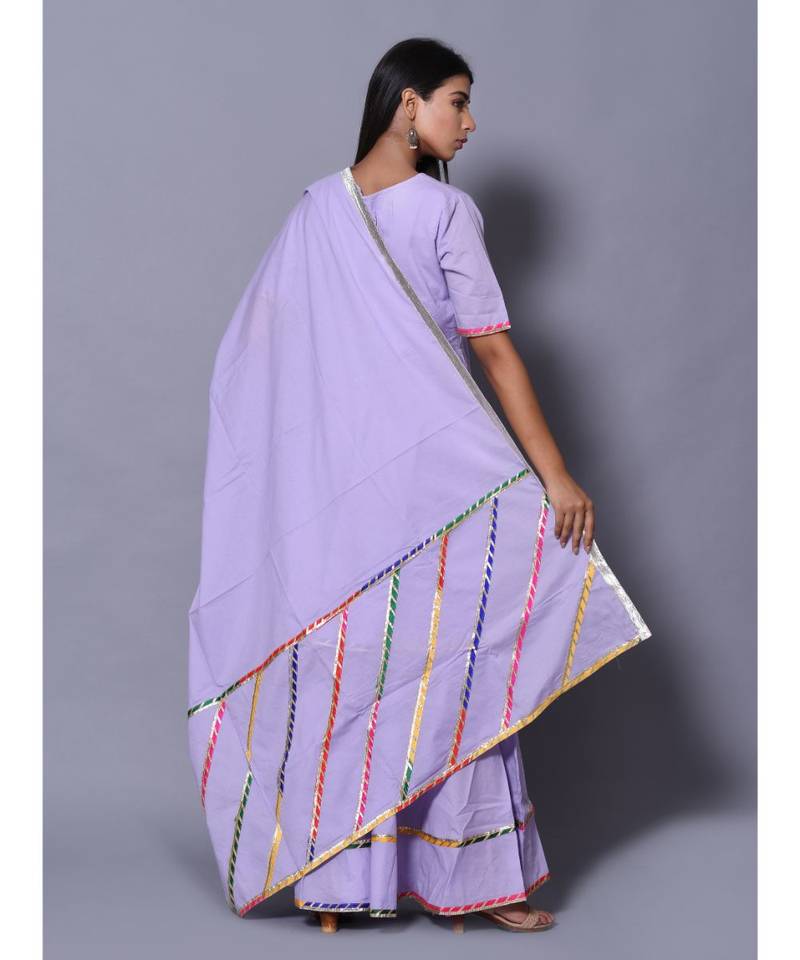 Purple block print cotton kurta sets