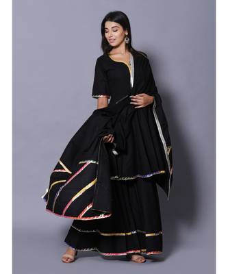 Black block print cotton kurta sets 1