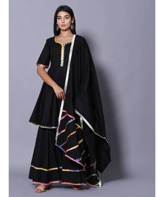 Black block print cotton kurta sets 2