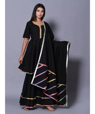 Black block print cotton kurta sets 3