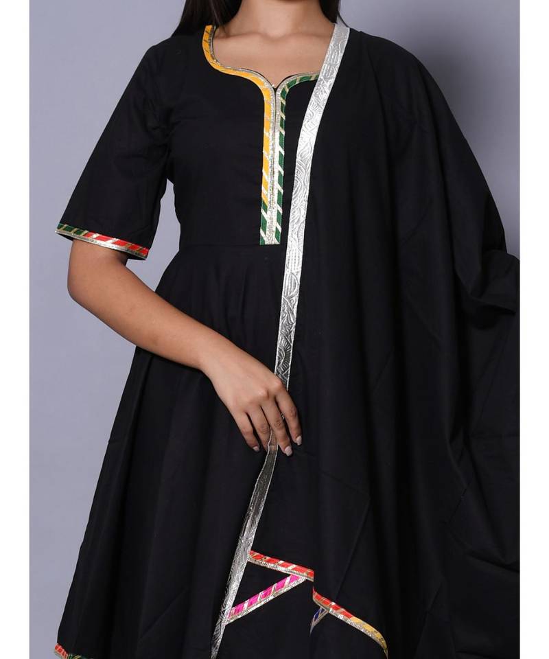 Black block print cotton kurta sets