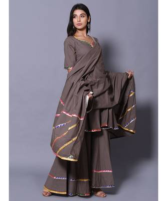 Grey block print cotton kurta sets 1