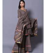 Grey block print cotton kurta sets