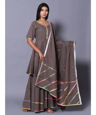 Grey block print cotton kurta sets 2
