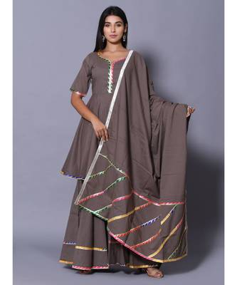 Grey block print cotton kurta sets 4