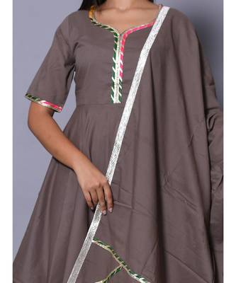 Grey block print cotton kurta sets 5