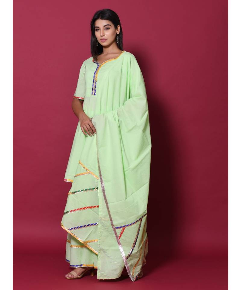 green block print cotton kurta sets